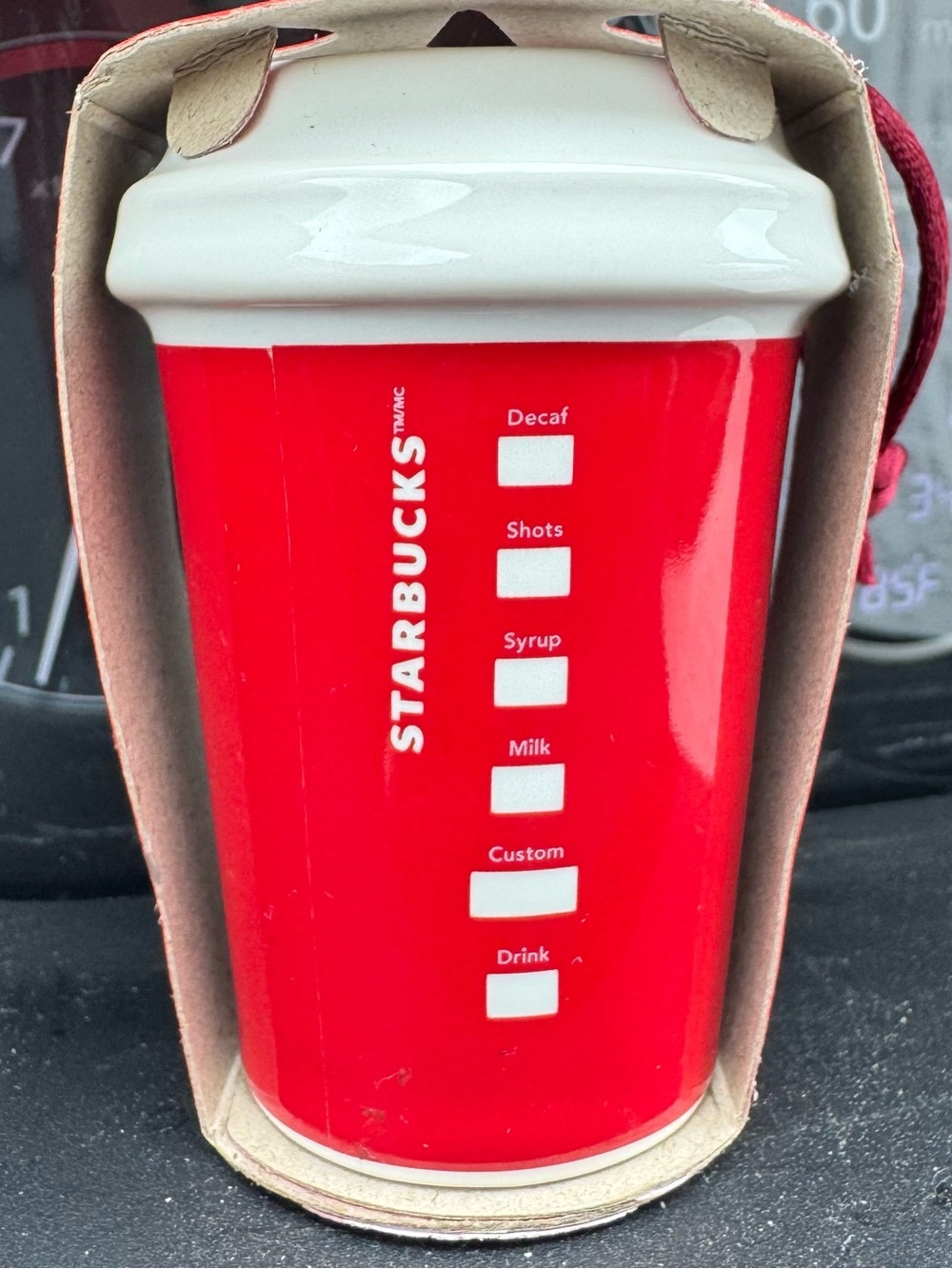 Starbucks Red and Green Holiday Ceramic Cup Ornament - Picture 2 of 3